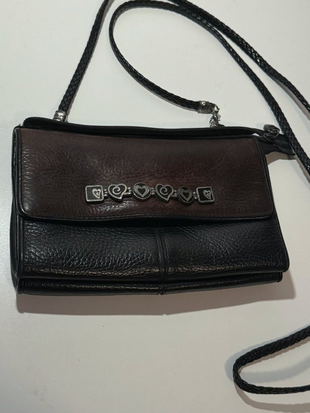 Brighton Black and Brown Leather Crossbody Wallet Bag